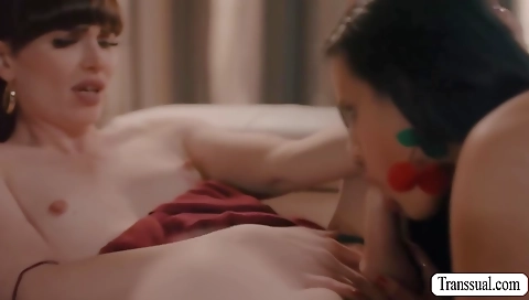 Busty shemale fucks her best friend with her big tits and small