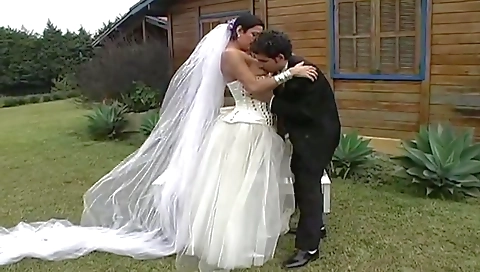 Shemale bride with big boobs fucks her new husband