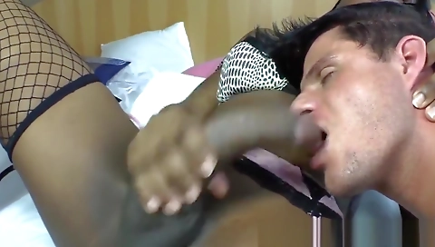 Shy ebony tranny with a hairy pussy gets fucked hard