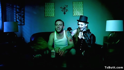 Busty shemale dominates and fucks her stepbro's prick