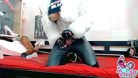 Hairy pussy and mouth fucking with massive dildo